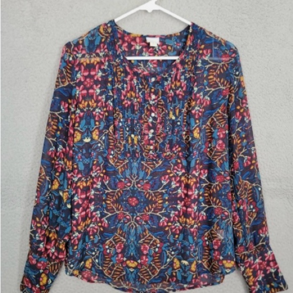 Converse One Star Women Top Shirt Large Multicolor Front Buttons Pleated
